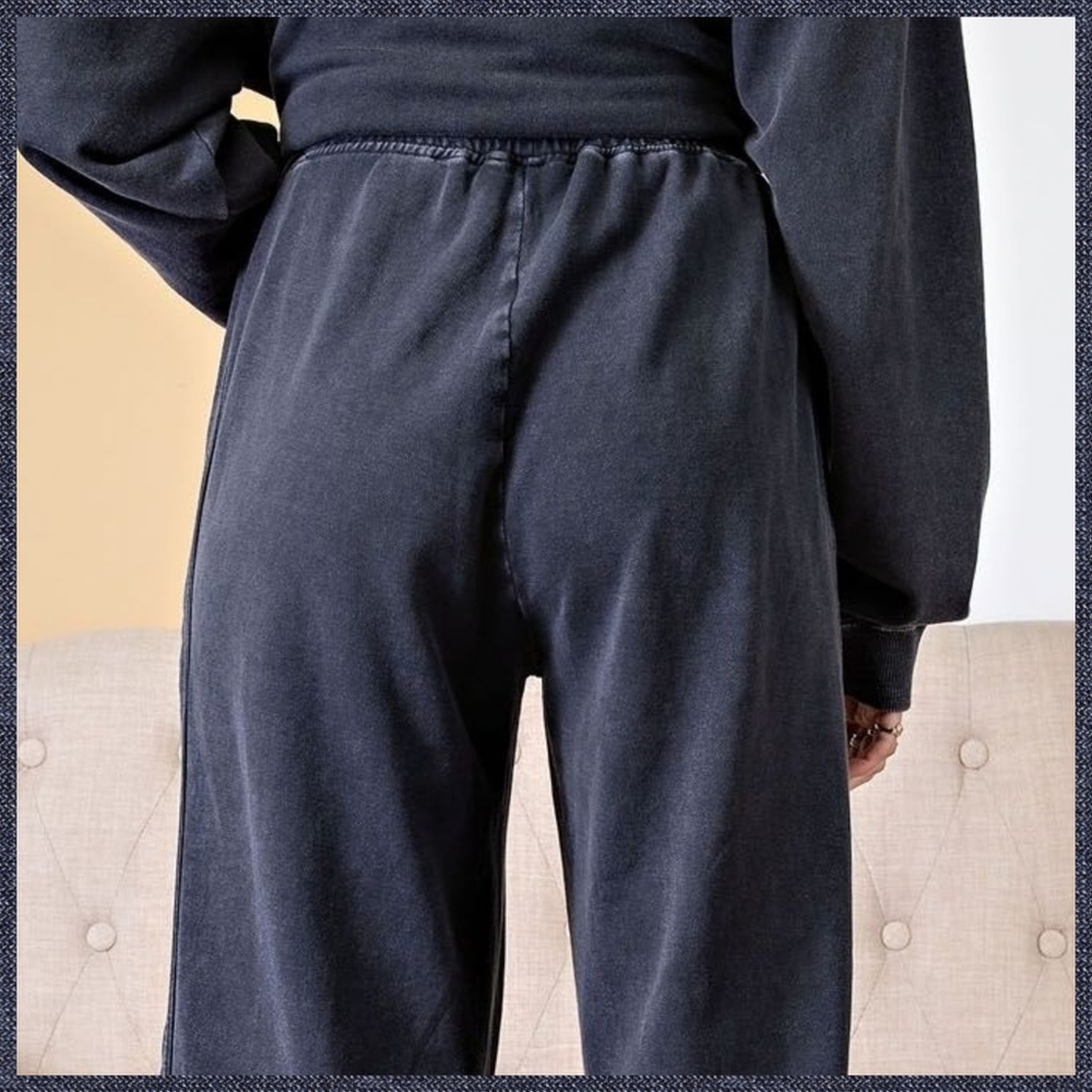 EASEL "So Comfy" Mineral Washed Pants Cotton Terry Side Leg Detail Elastic Waist - Picture 9 of 16